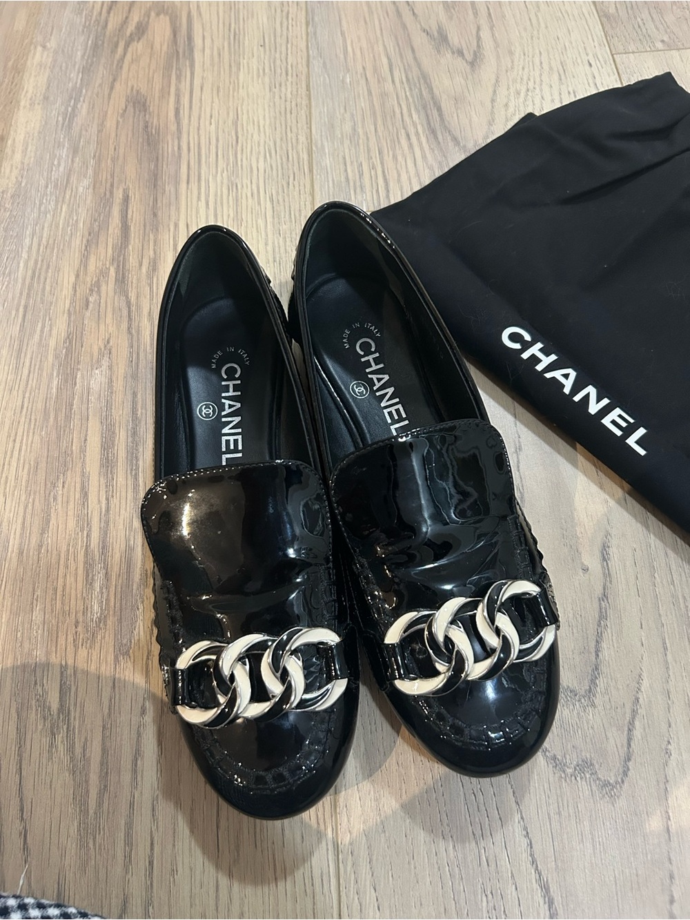 Authentic Chanel Patent Moccasin Black G32310 size 37